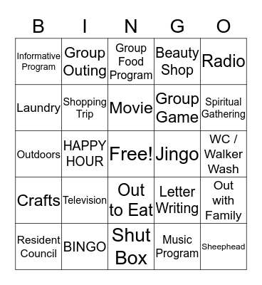 Activity Bingo Card