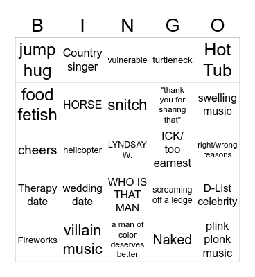 BACHELORETTE BONANZA Bingo Card