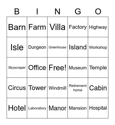 Event 5 Abandoned Places Bingo Card