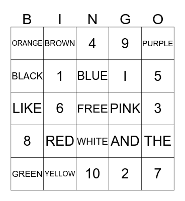 COLOR WORD/SIGHT WORD BINGO Card