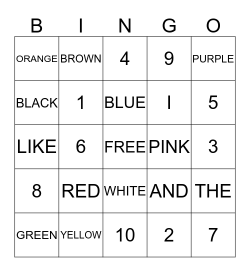 COLOR WORD/SIGHT WORD BINGO Card