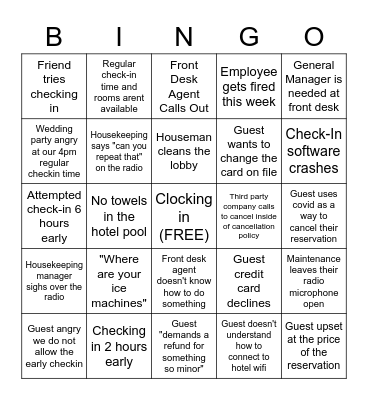 Front Desk Bingo Card