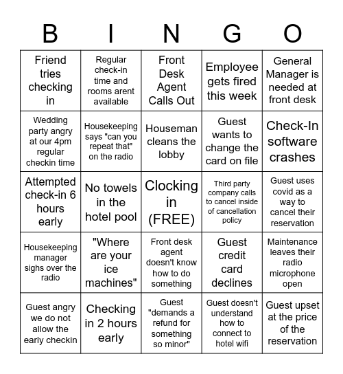 Front Desk Bingo Card