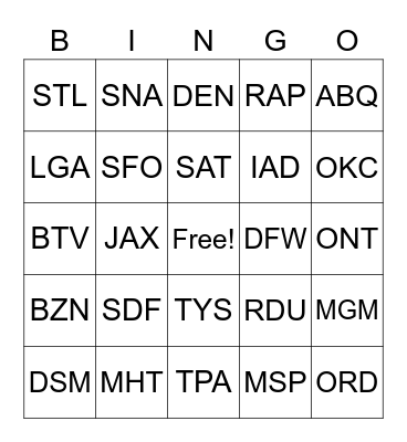 CENTRAL/SOUTH AMERICA AND CANADA Bingo Card