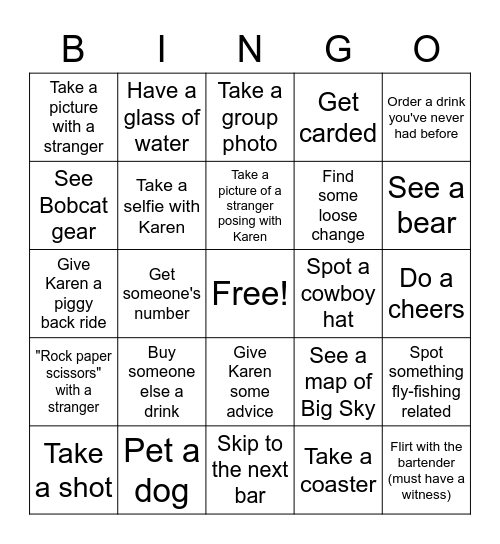 Karen's Bachelorette Bingo Card