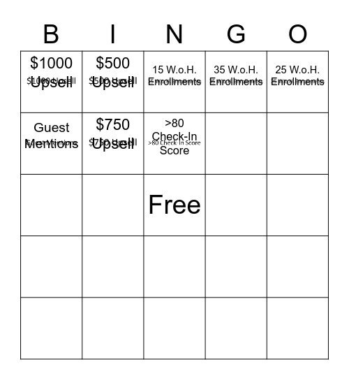 Upsell Bingo Card