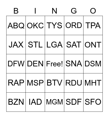 CENTRAL/SOUTH AMERICA AND CANADA Bingo Card