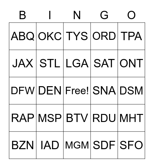 CENTRAL/SOUTH AMERICA AND CANADA Bingo Card