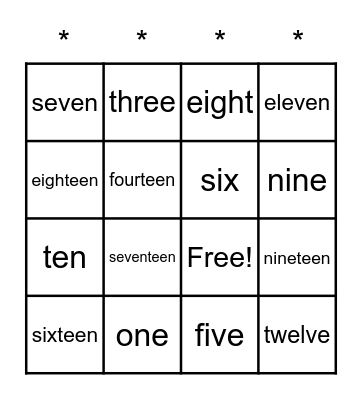 Number Words Bingo Card