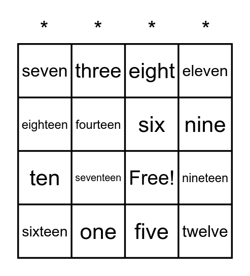 Number Words Bingo Card