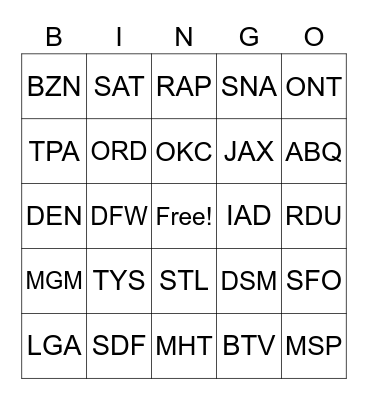CENTRAL/SOUTH AMERICA AND CANADA Bingo Card