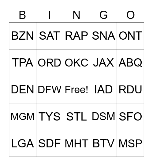 CENTRAL/SOUTH AMERICA AND CANADA Bingo Card