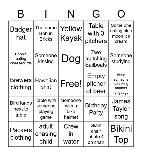 UW Union Terrace Bingo Card