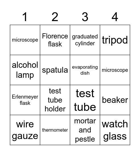 Science Laboratory Tools Bingo Card