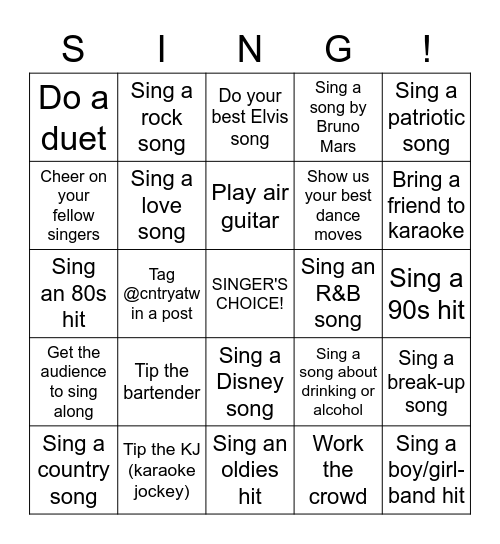 KARAOKE BINGO Card