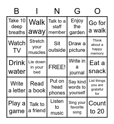 Coping Skills Bingo Card