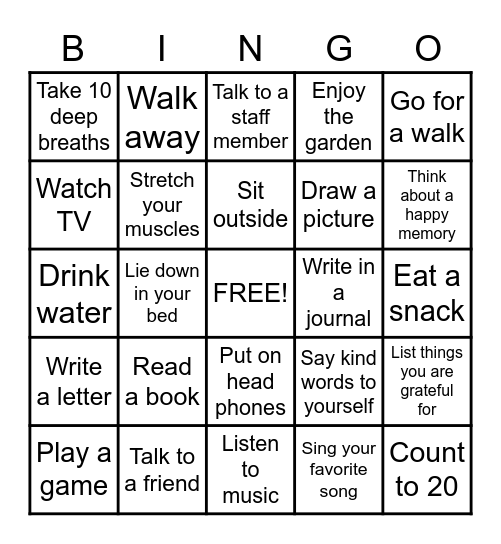 Coping Skills Bingo Card