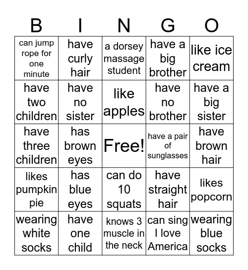 Get As Many As you can Bingo Card