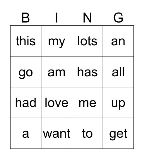 1G Bingo (Set 1) Bingo Card
