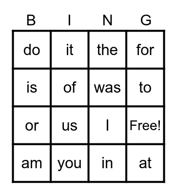 Quarter 1 HFW Bingo Card