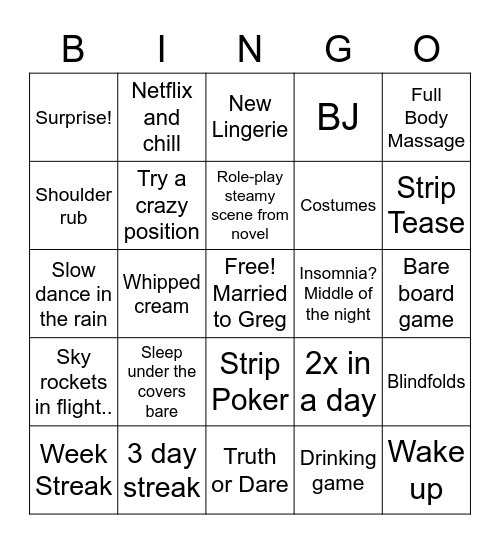 Intimate BINGO Card