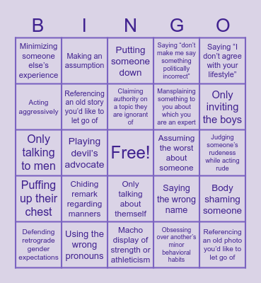 Chauvinist Family Reunion! Bingo Card