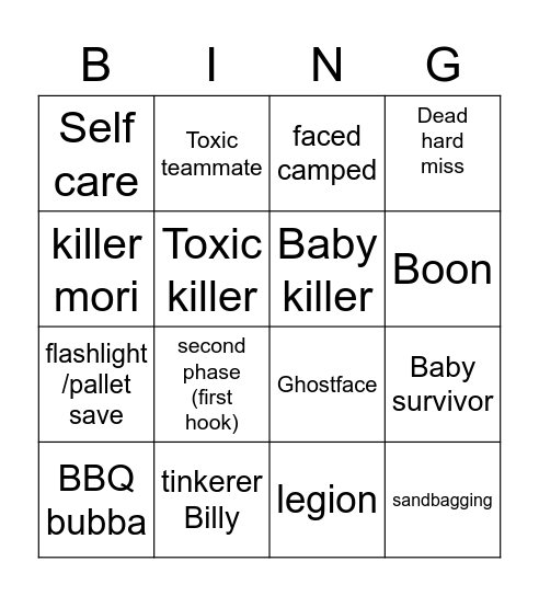 dbd tier list Bingo Card