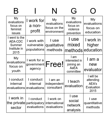 AaEA Fall Membership Celebration Bingo Card