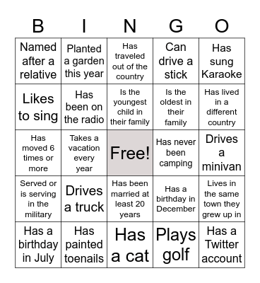 FAMILY REUNION BINGO Card