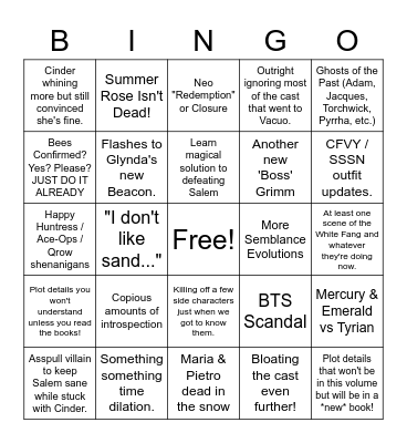 RWBY Vol 9 Bingo Card