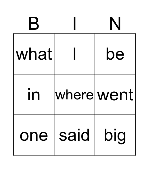1G Bingo (Set 4) Bingo Card