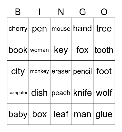 plural forms Bingo Card