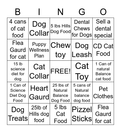 County Animal Hospital Bingo Card
