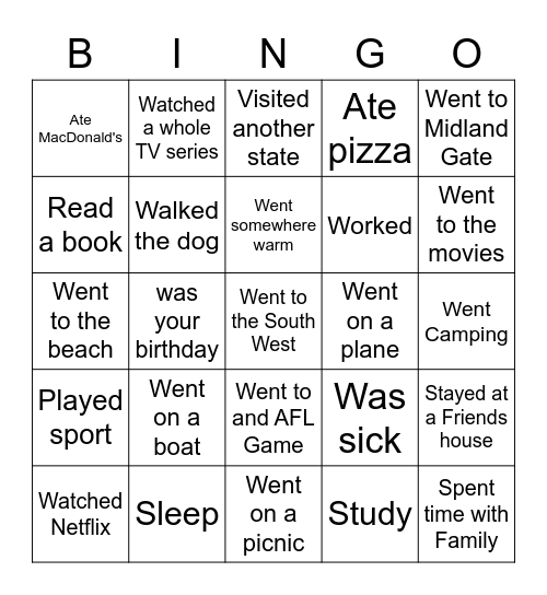 On The Holidays Bingo Card