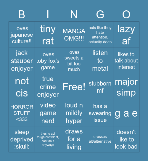 fluff's bingo lol Bingo Card