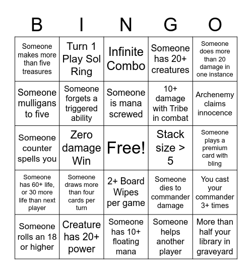 Magic With The Boyz Bingo Card