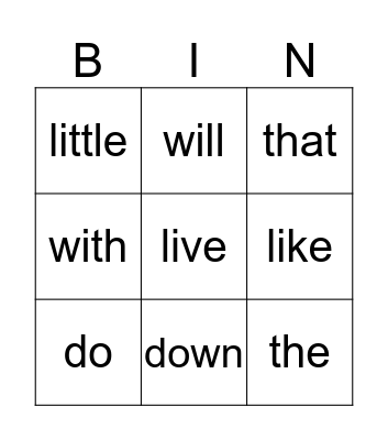 1G Bingo (Set 6) Bingo Card