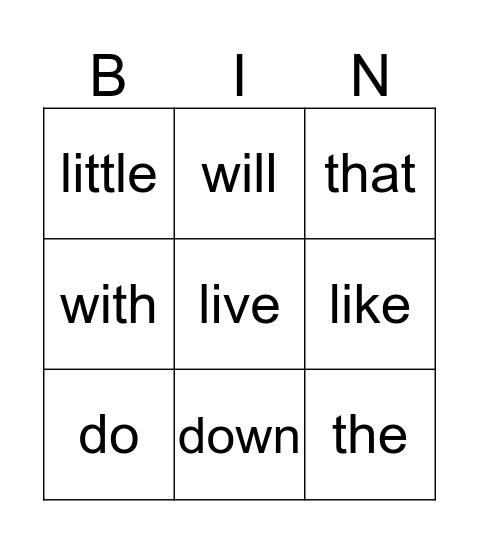 1G Bingo (Set 6) Bingo Card