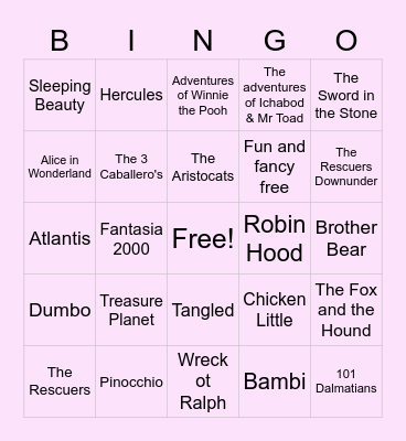 Disney Classic Bingo Card
