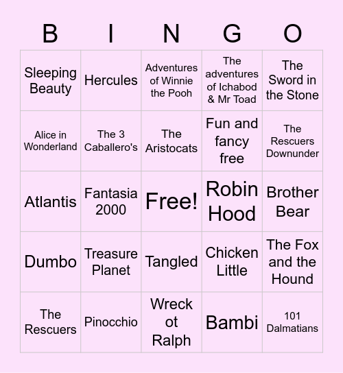 Disney Classic Bingo Card