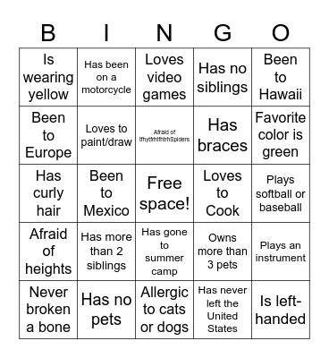 Meet and Greet Bingo Card