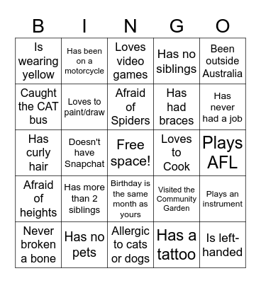 Meet and Greet Bingo Card