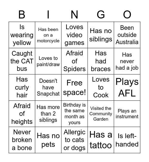 Meet and Greet Bingo Card