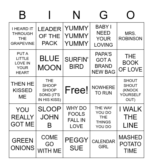 CJ'S OLDIES HITS #2 Bingo Card