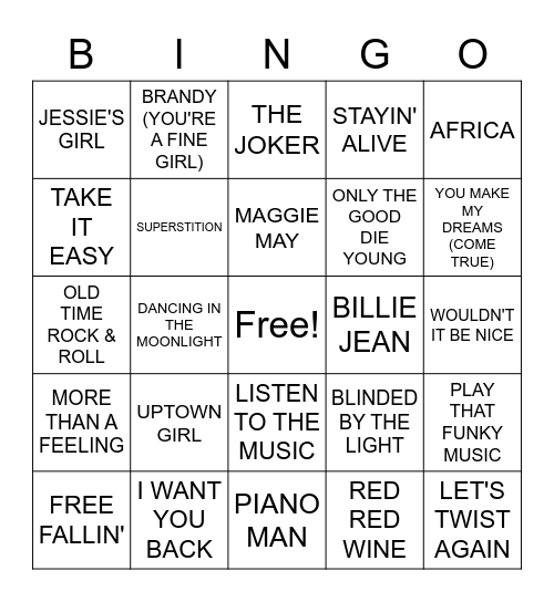 CJ'S OLDIES HITS #3 Bingo Card