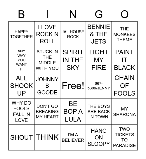 CJ'S OLDIES HITS #4 Bingo Card