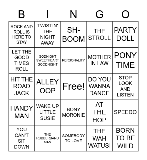 OLDIES COVER ALL Bingo Card
