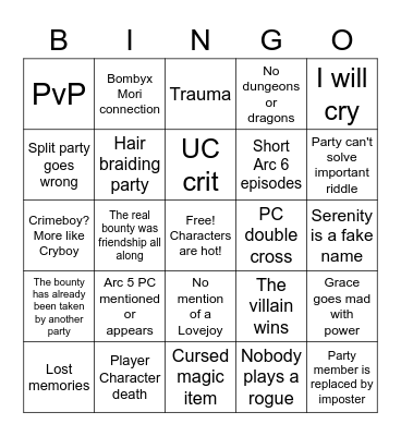 UC Arc 9 Bingo Card