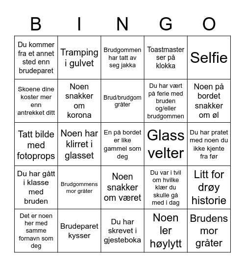 Bryllupsbingo Card