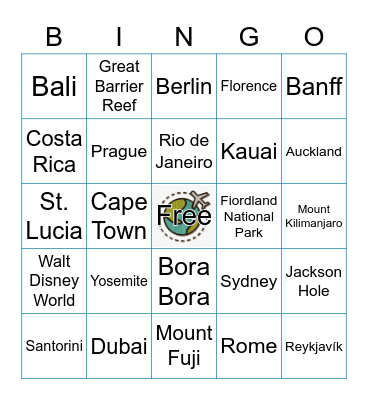 Vacation Destinations Bingo Card